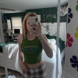 Green tank top with tied back